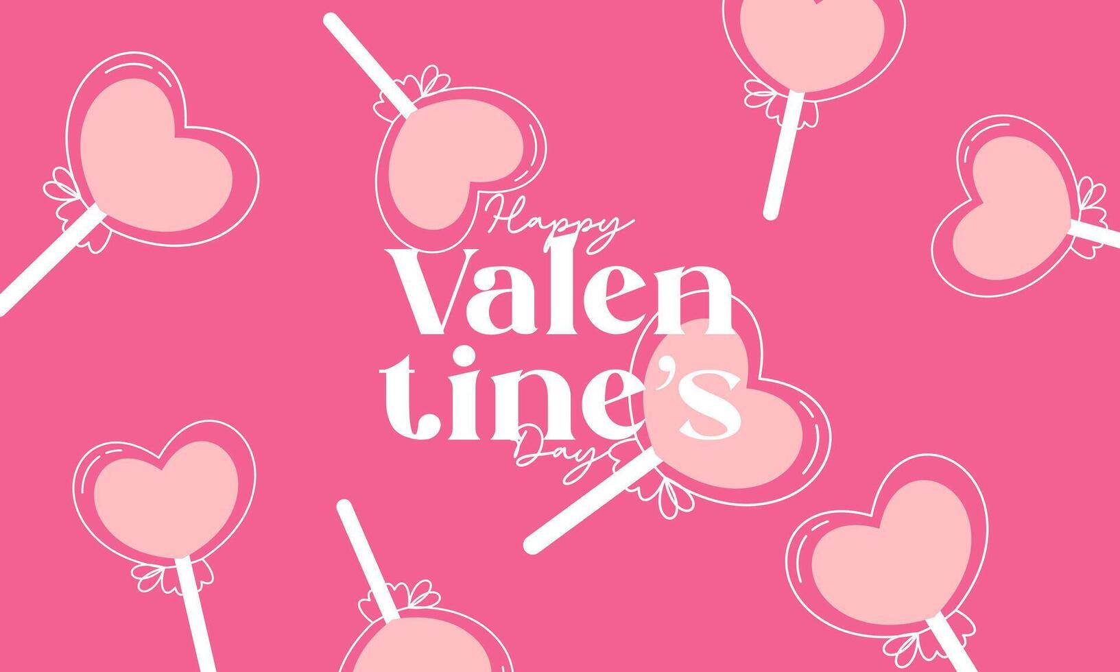 Flat Hand Drawn Cute Lovely Valentine's Day Background Concept. Flat Lay Concept with Pink Valentines Lollipop vector