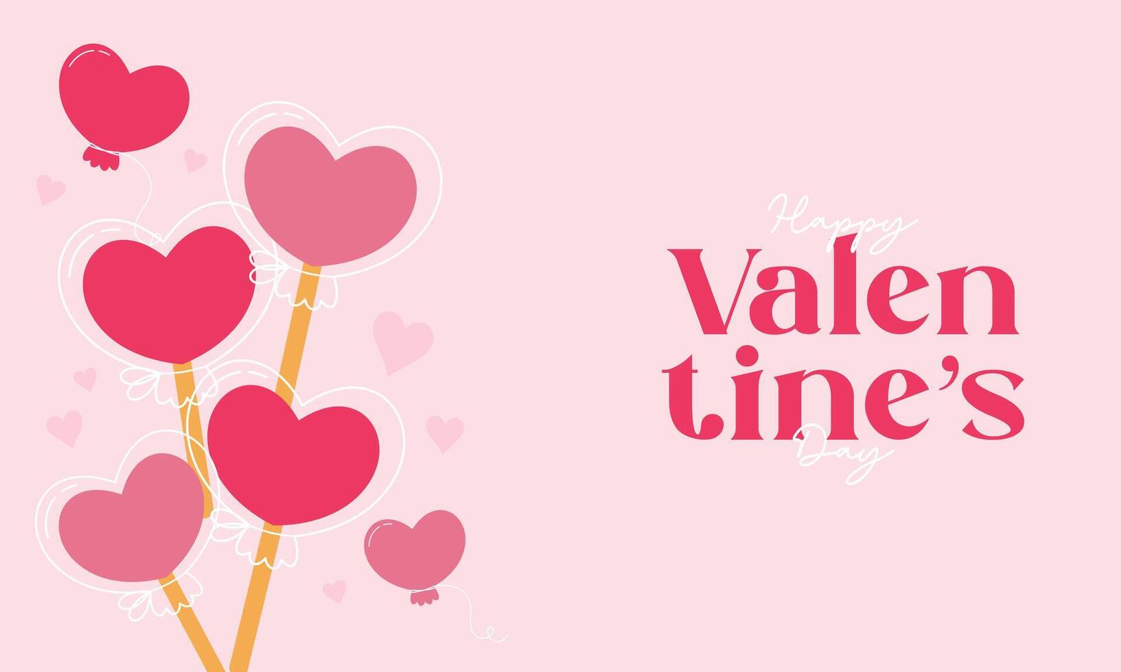 Flat Hand Drawn Cute Lovely Valentine's Day Background Concept. Flat Lay Concept with Pink Balloons and Hearts vector