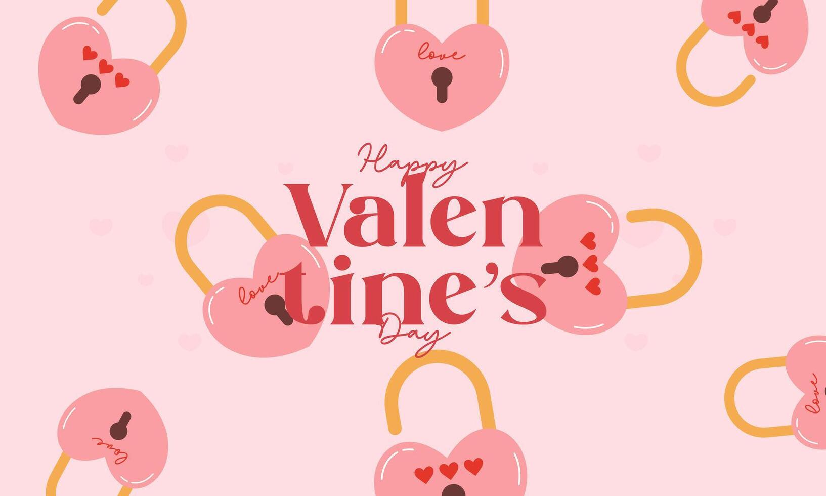 Flat Hand Drawn Cute Lovely Valentine's Day Background Concept. Flat Lay Concept with Shaped Lock and Key. Design for Card, Wallpaper, Social Media Post, Wrapping Paper vector