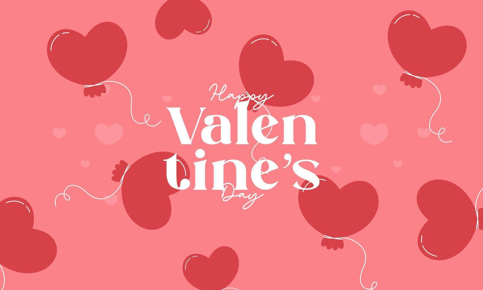 Flat Hand Drawn Cute Lovely Valentine's Day Background Concept. Flat Lay Concept with Red Hearts and Balloons. Design for Card, Wallpaper, Social Media Post vector