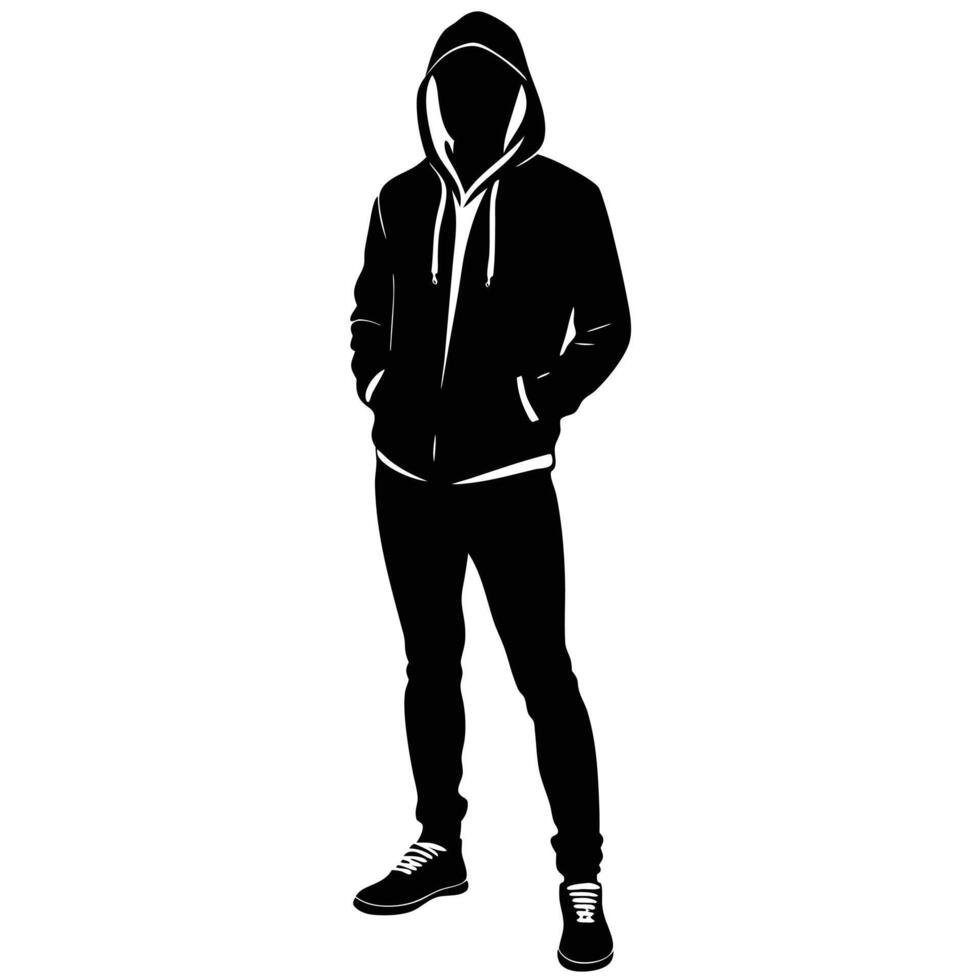 Stylish Man Wearing Hoodie Silhouette Designs vector