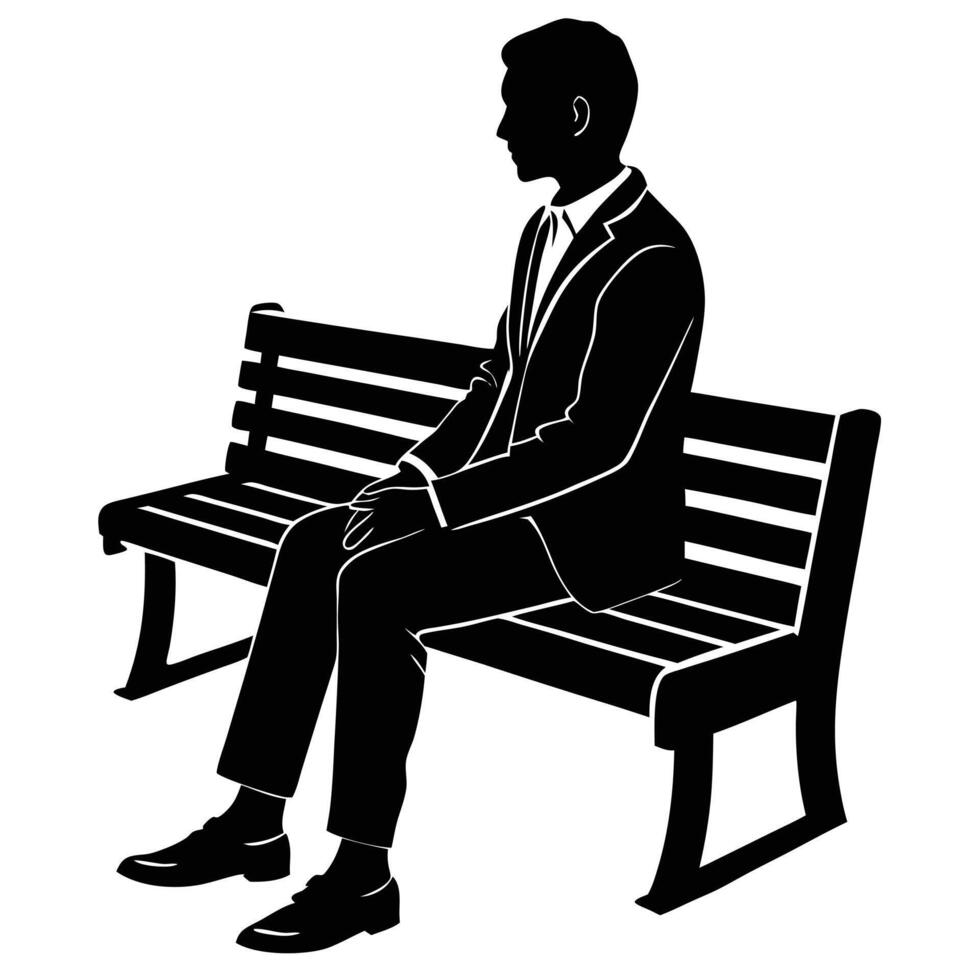 Artistic Man Sitting on Bench Silhouette vector