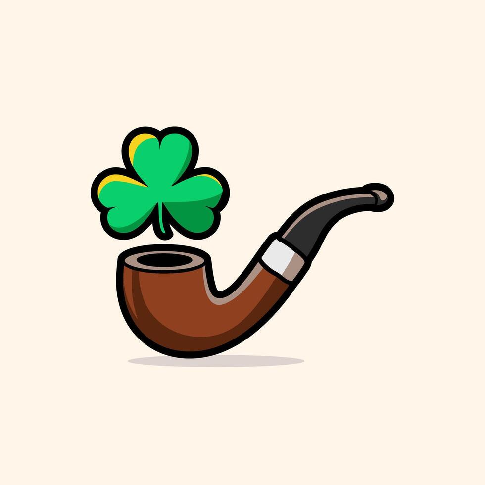 A smoking pipe with a lucky clover design. vector