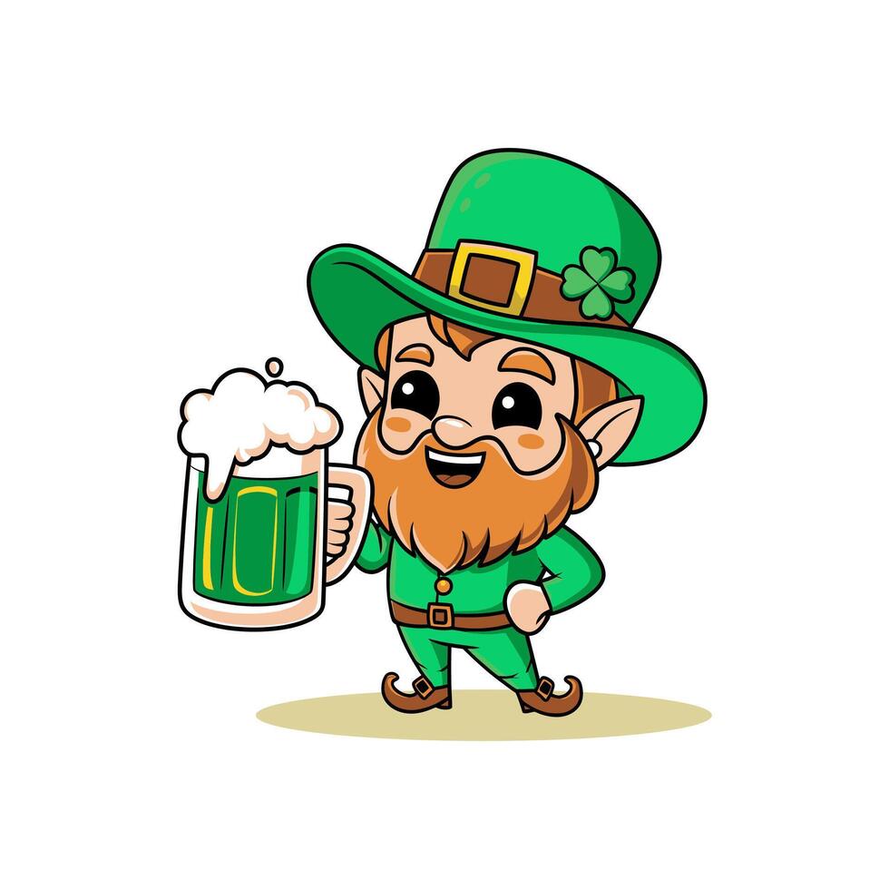 Cheerful leprechaun with beer mug for St. Patrick's Day celebrations vector
