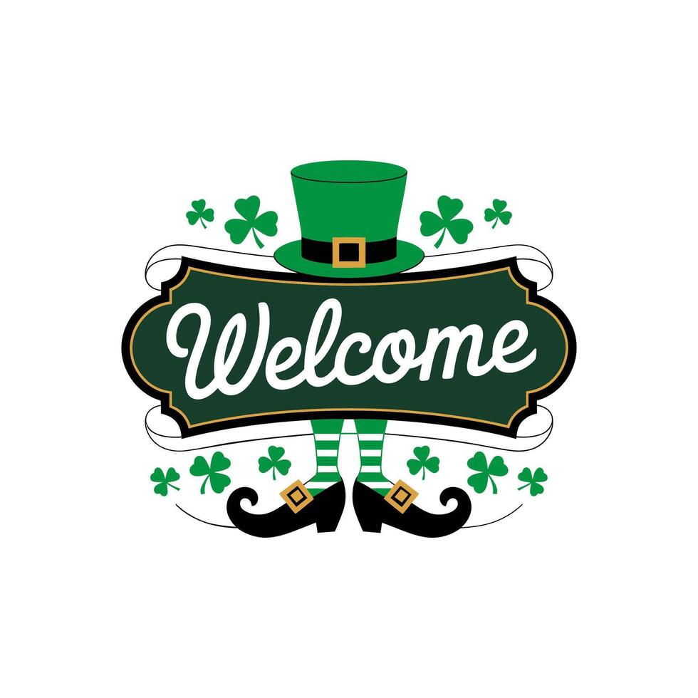 Festive Welcome Sign with Leprechaun for St. Patrick's Day vector