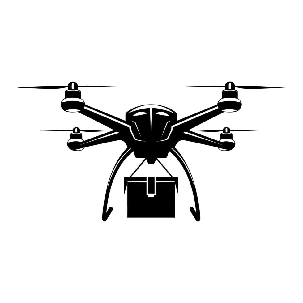 Silhouette of a Drone with carrying a package. vector