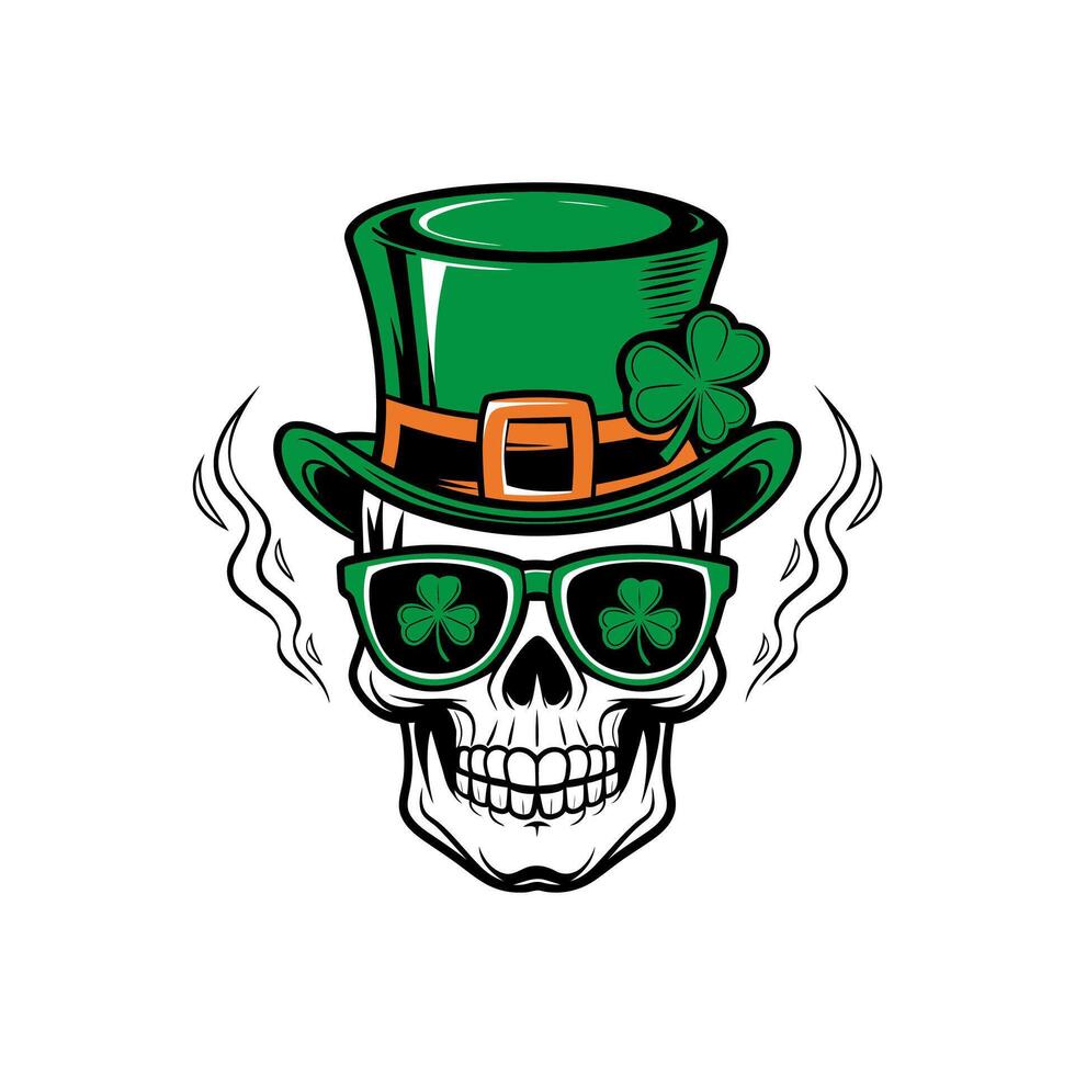 St. Patrick's Day Skull with Leprechaun Hat and Sunglasses vector