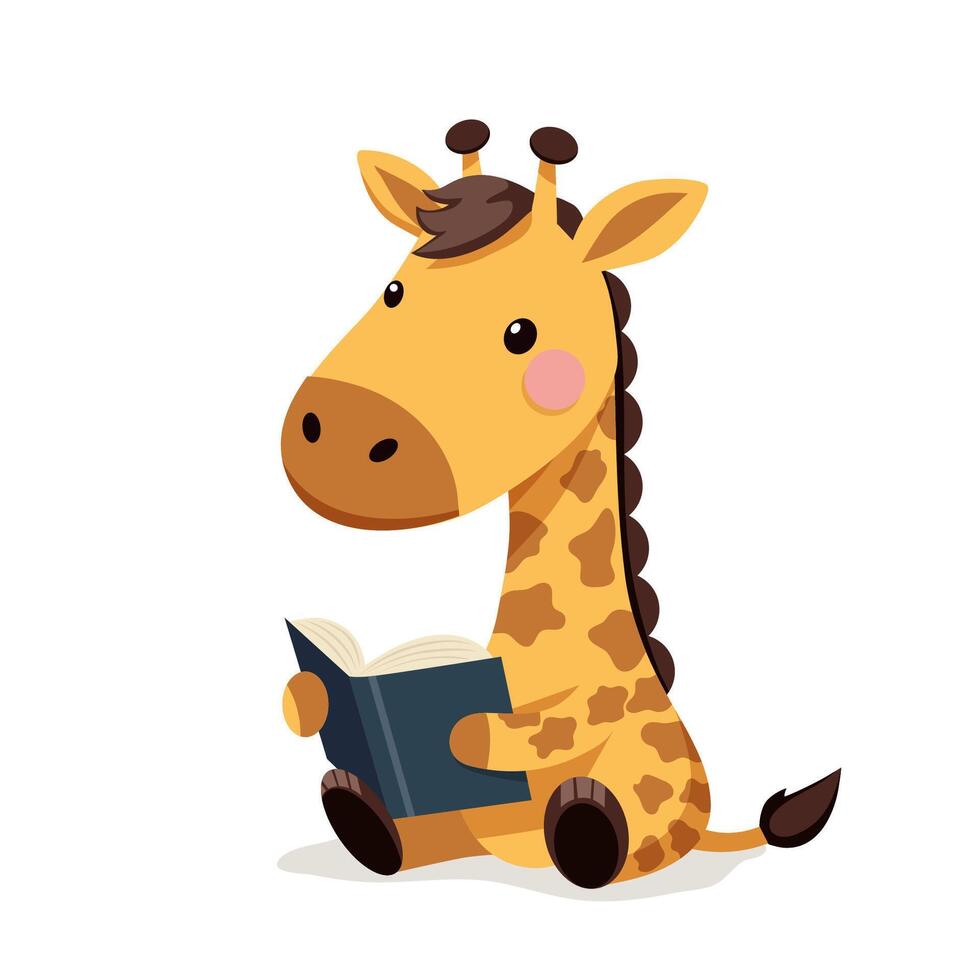 cute giraffe sitting and reading a book vector