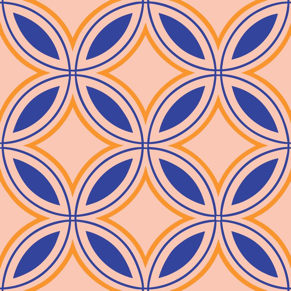 Abstract Geometric Pattern Blue, Orange, Pink Seamless Design vector
