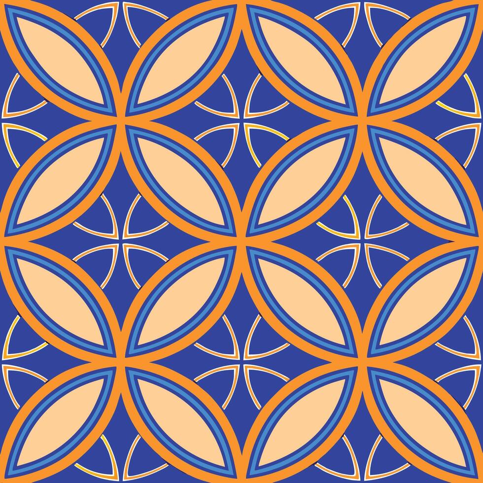 Abstract Geometric Seamless Pattern Blue, Orange, Circular Design vector
