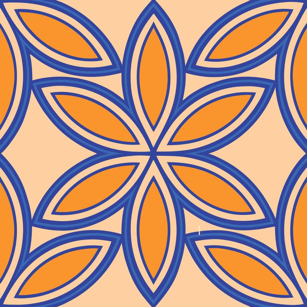 Abstract Orange Blue Floral Geometric Seamless Pattern Design vector