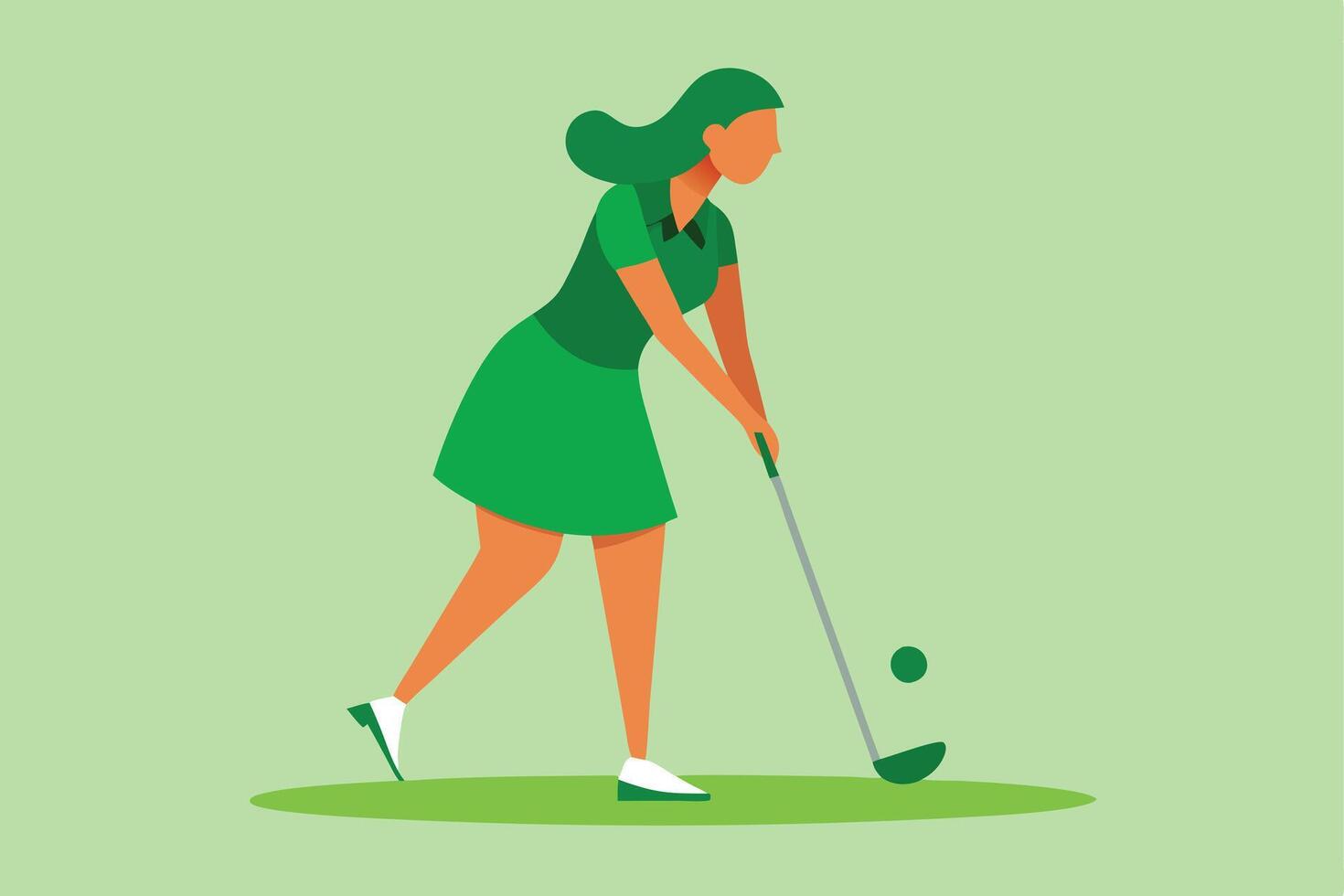 Woman Golfer Swinging Club on Green Course Fairway vector