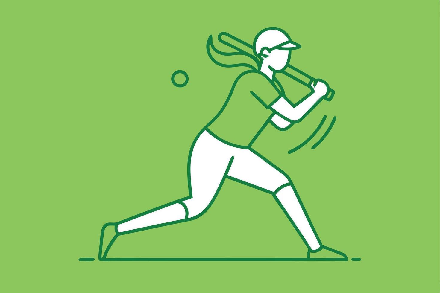 Female Softball Player Swinging Bat, Green Field, Action vector