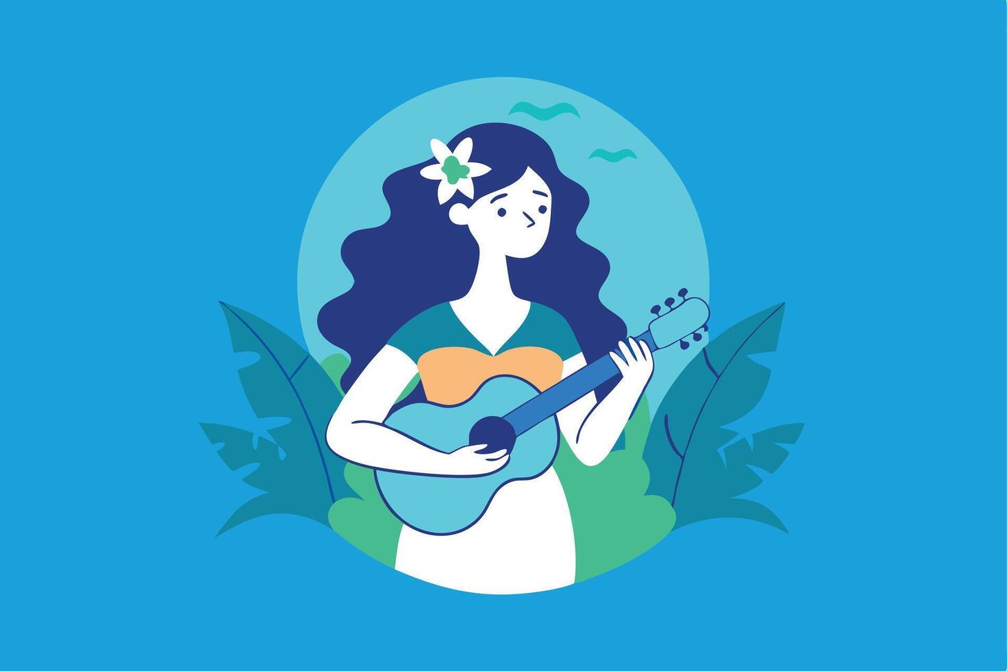 Ukulele Girl Tropical Summer Music Island Vibes Relaxation vector