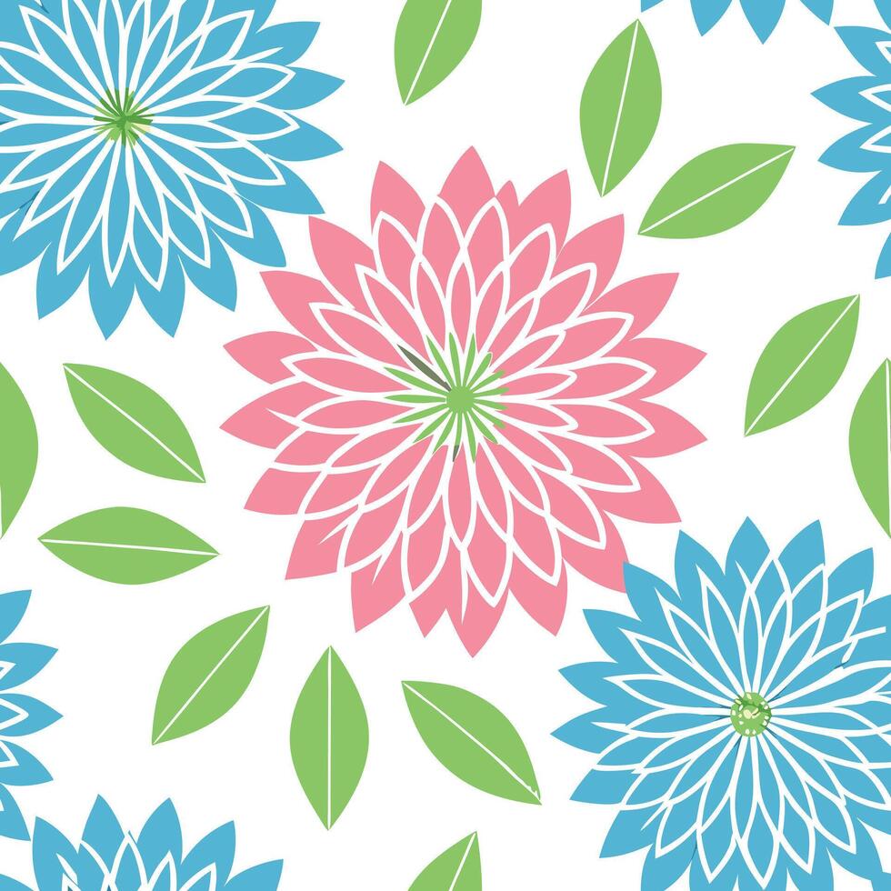Pink and Blue Floral Seamless Pattern Background Design vector