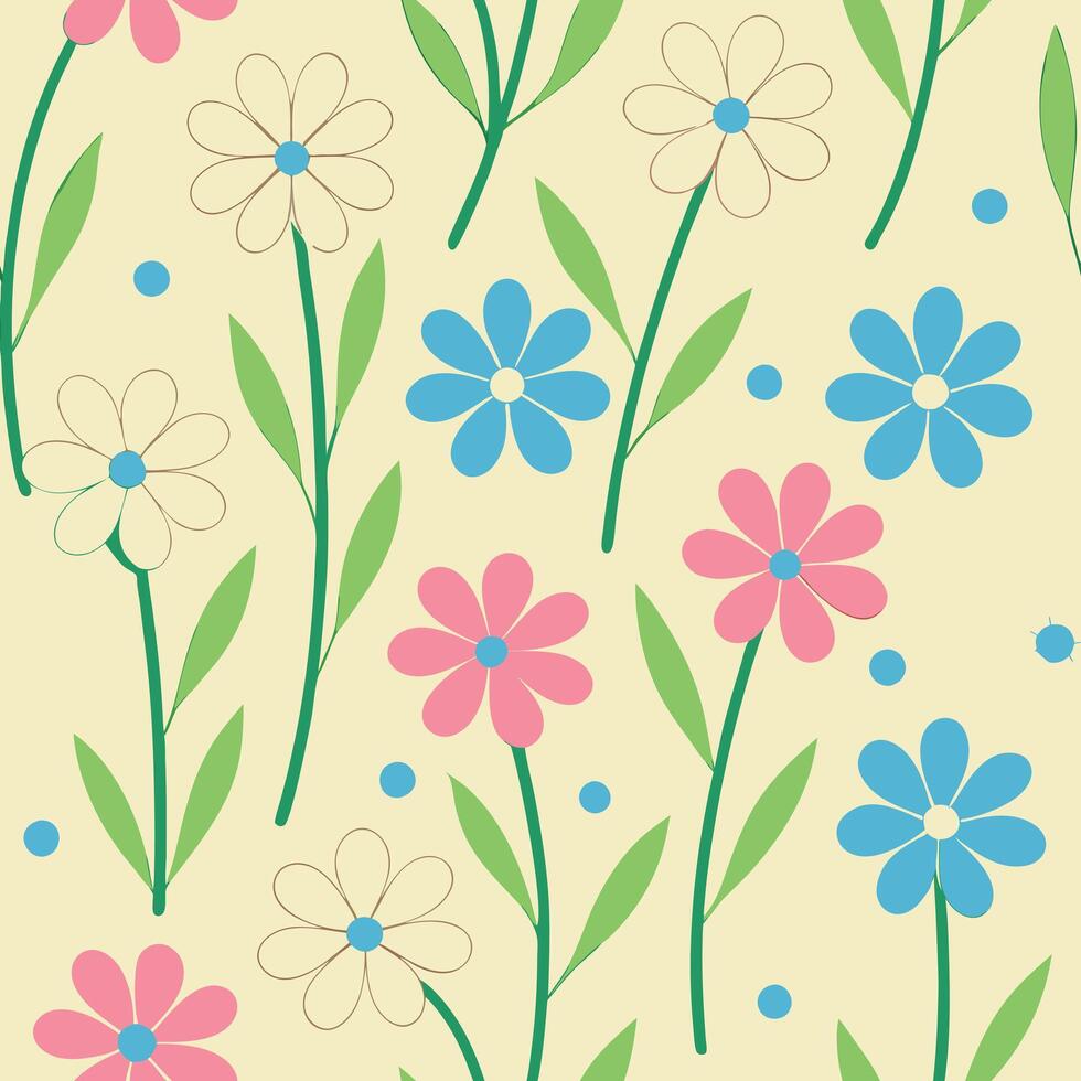 Pastel Flower Seamless Pattern Daisies, Blooms, Spring Design vector
