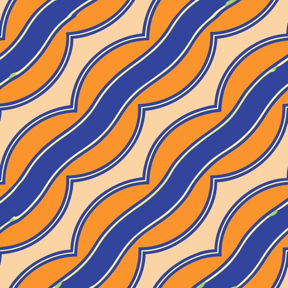 Abstract Geometric Orange Blue Wave Pattern Seamless Design vector