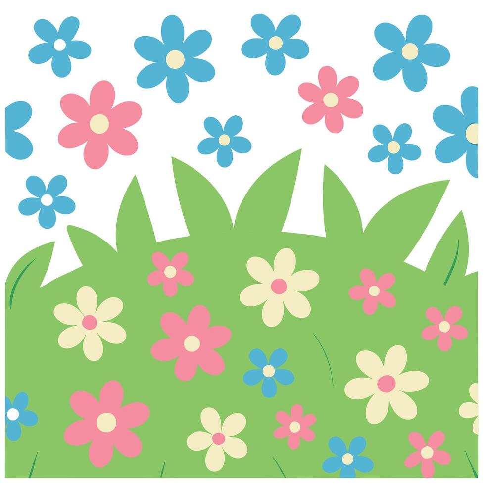 Springtime Meadow Colorful Flowers, Green Grass, Nature Scene vector