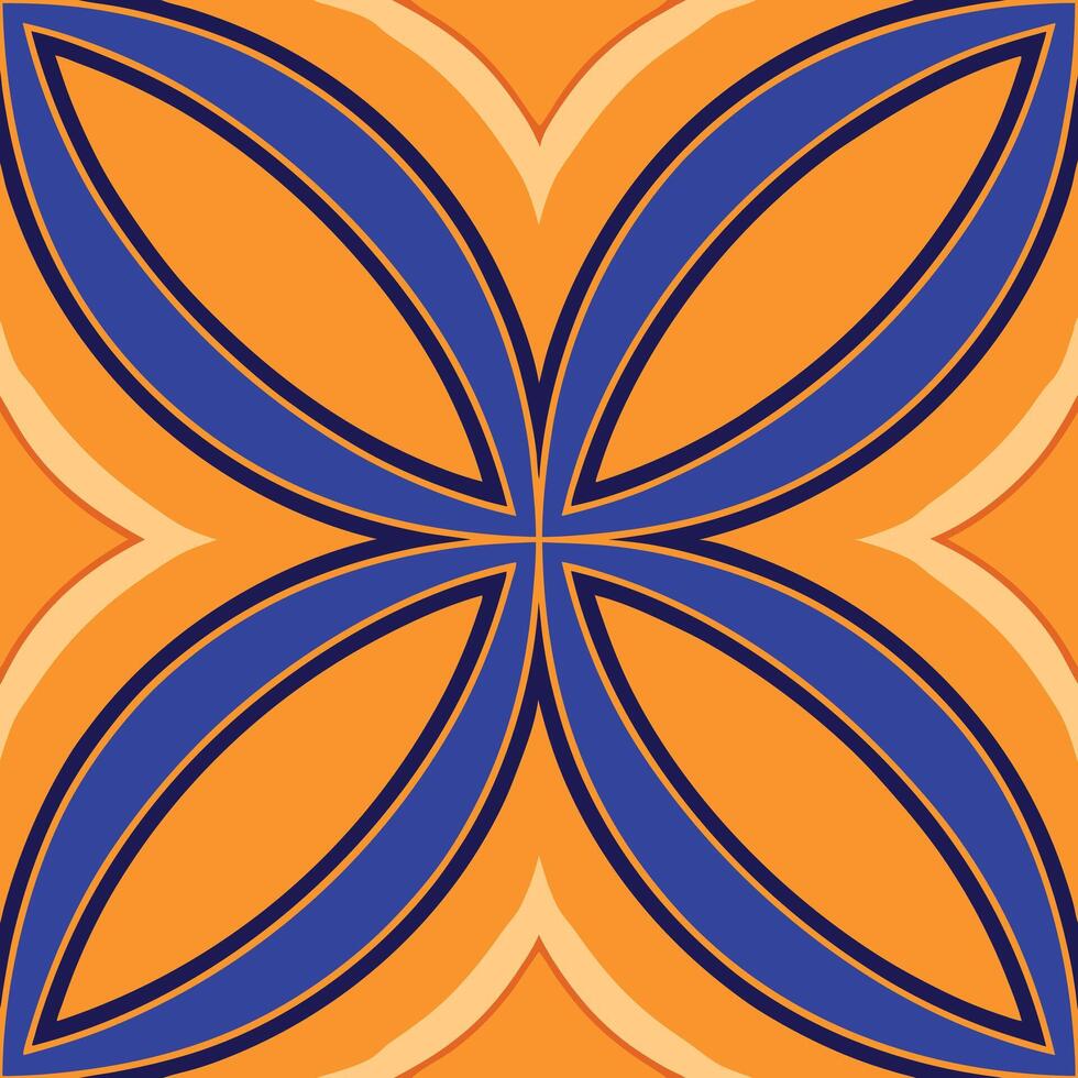 Abstract Orange and Blue Floral Geometric Pattern Design vector