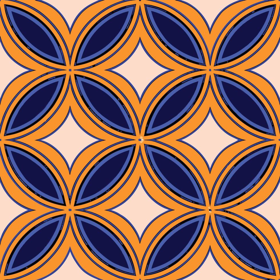 Geometric Orange Blue Floral Pattern Seamless Design Repeat Texture vector
