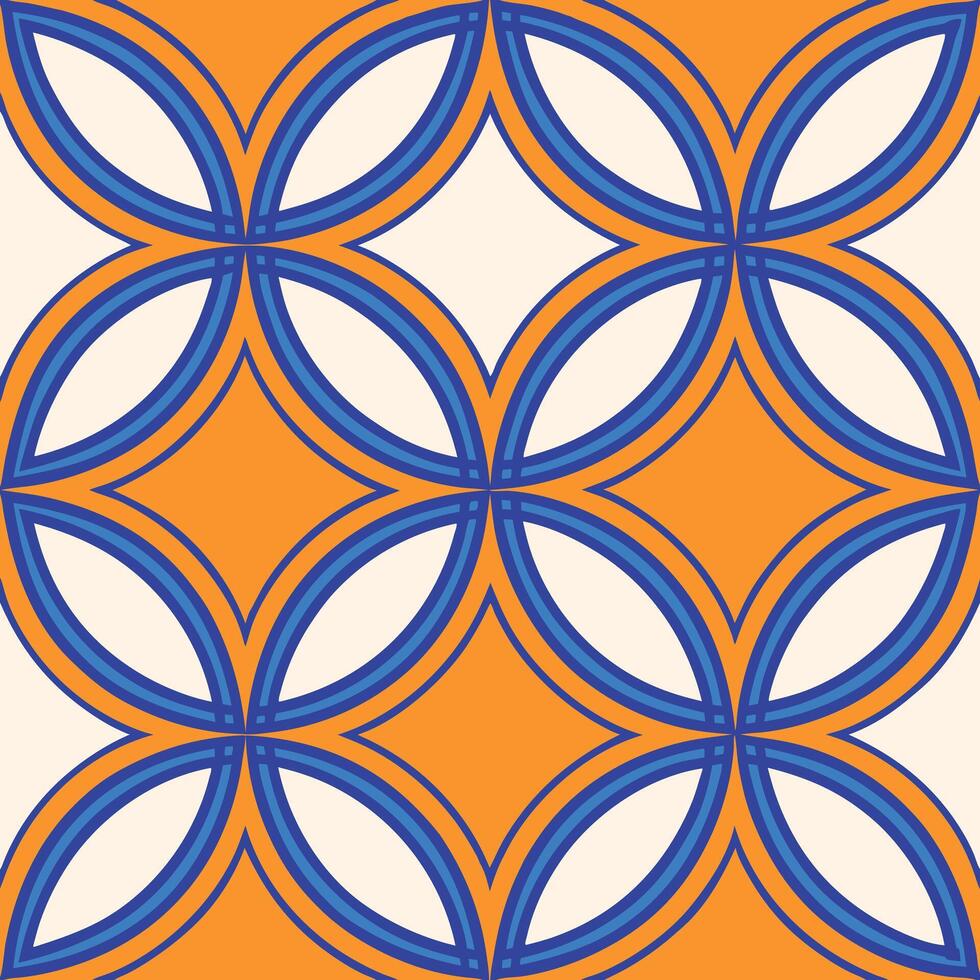 Abstract Geometric Orange Blue White Circular Tile Pattern Design vector