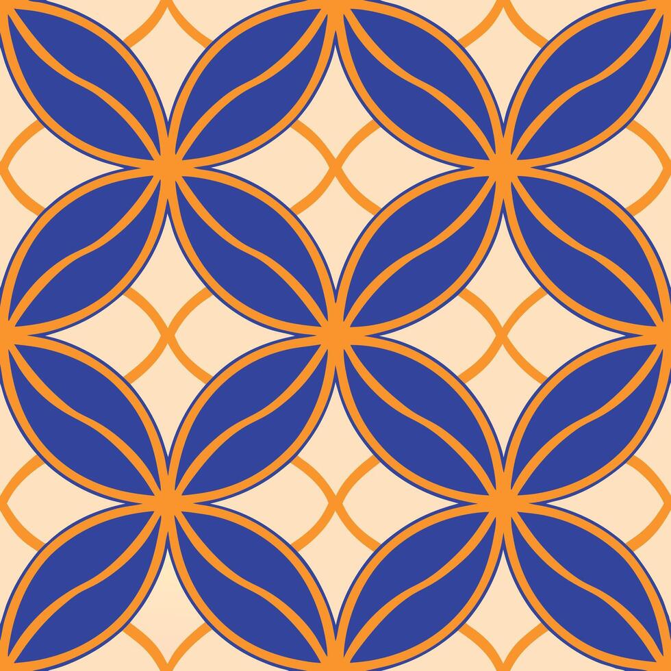 Abstract Blue Orange Floral Geometric Seamless Pattern Design vector