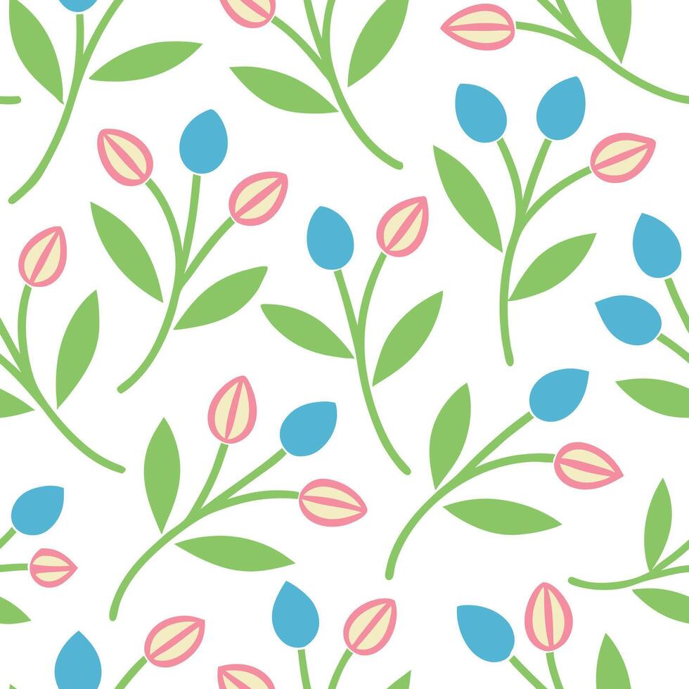 Seamless Pastel Tulip Pattern Spring Floral Design Background vector