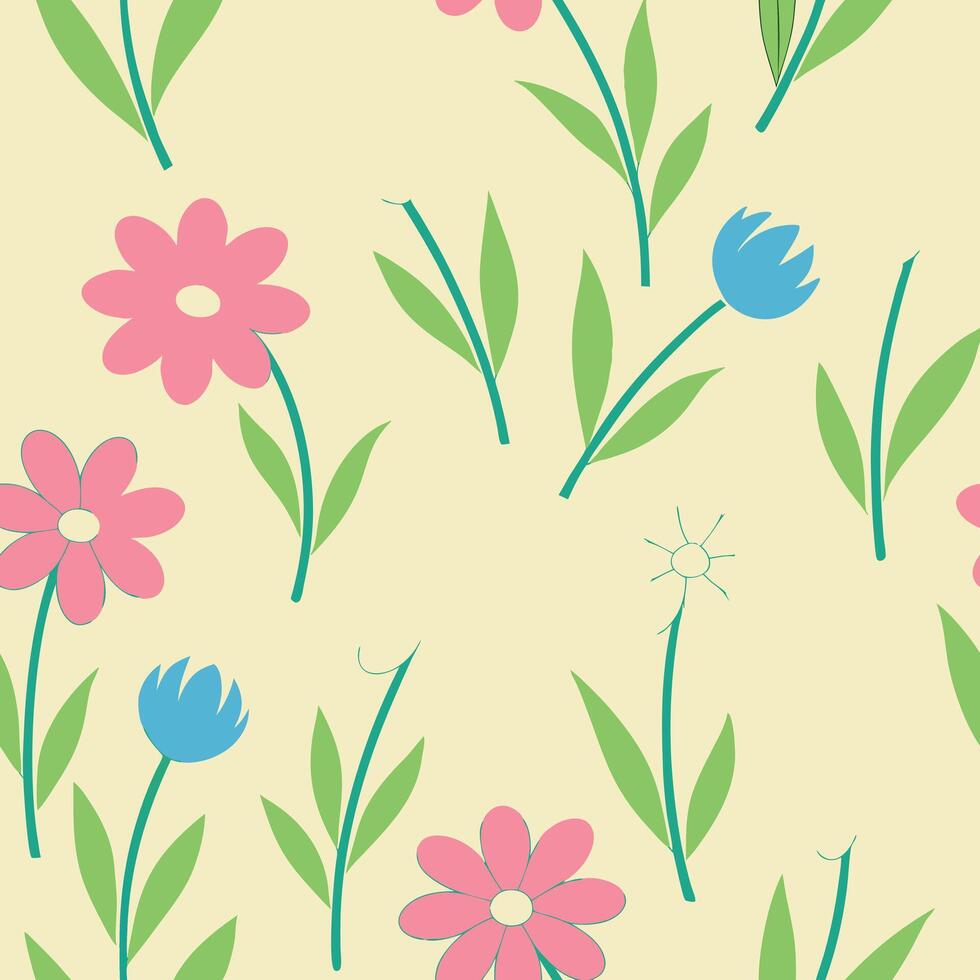 Pastel Pink and Blue Floral Seamless Pattern Design vector