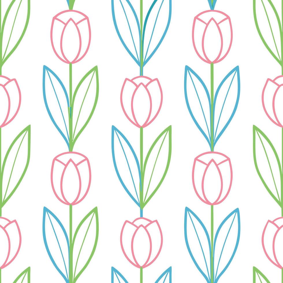 Pastel Pink and White Tulip Floral Seamless Pattern Design vector