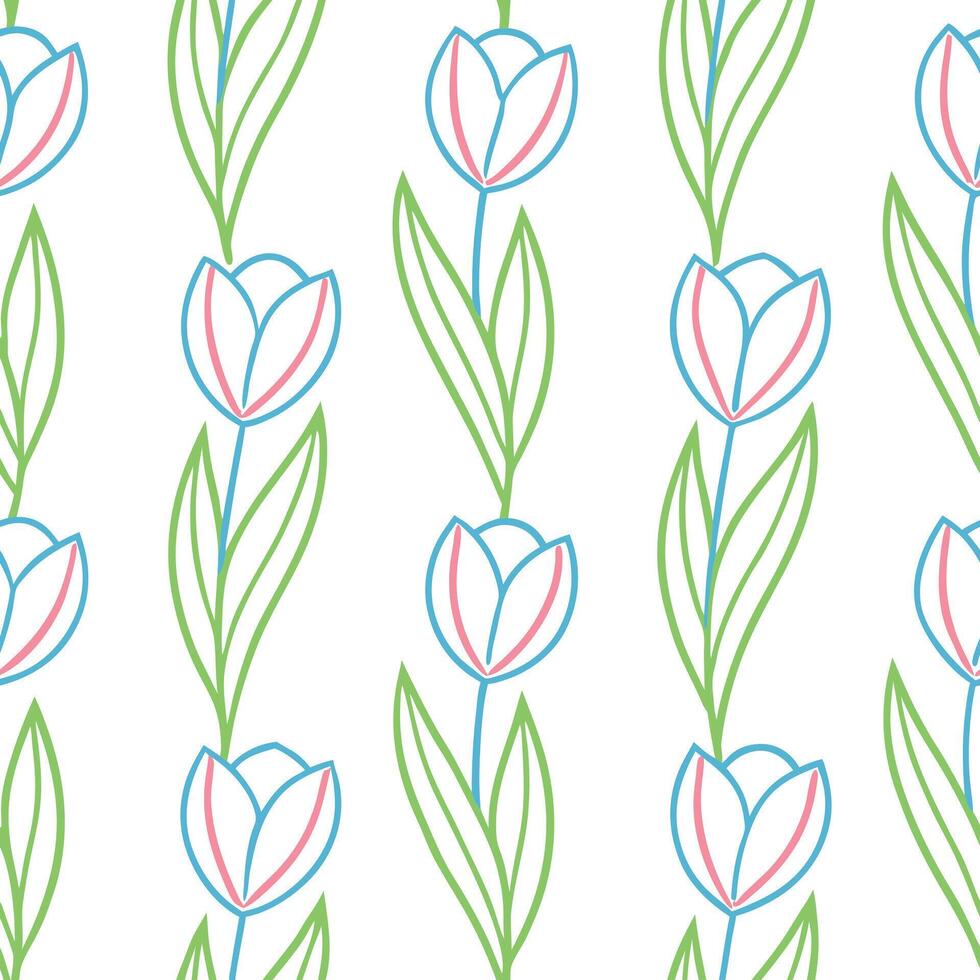Seamless Pattern of Pastel Tulips, Spring Floral Design vector
