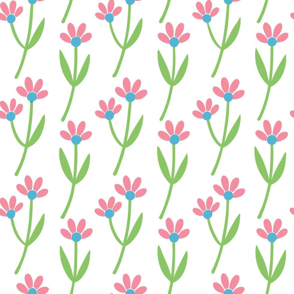 Pink and Green Flower Seamless Pattern Background Design vector