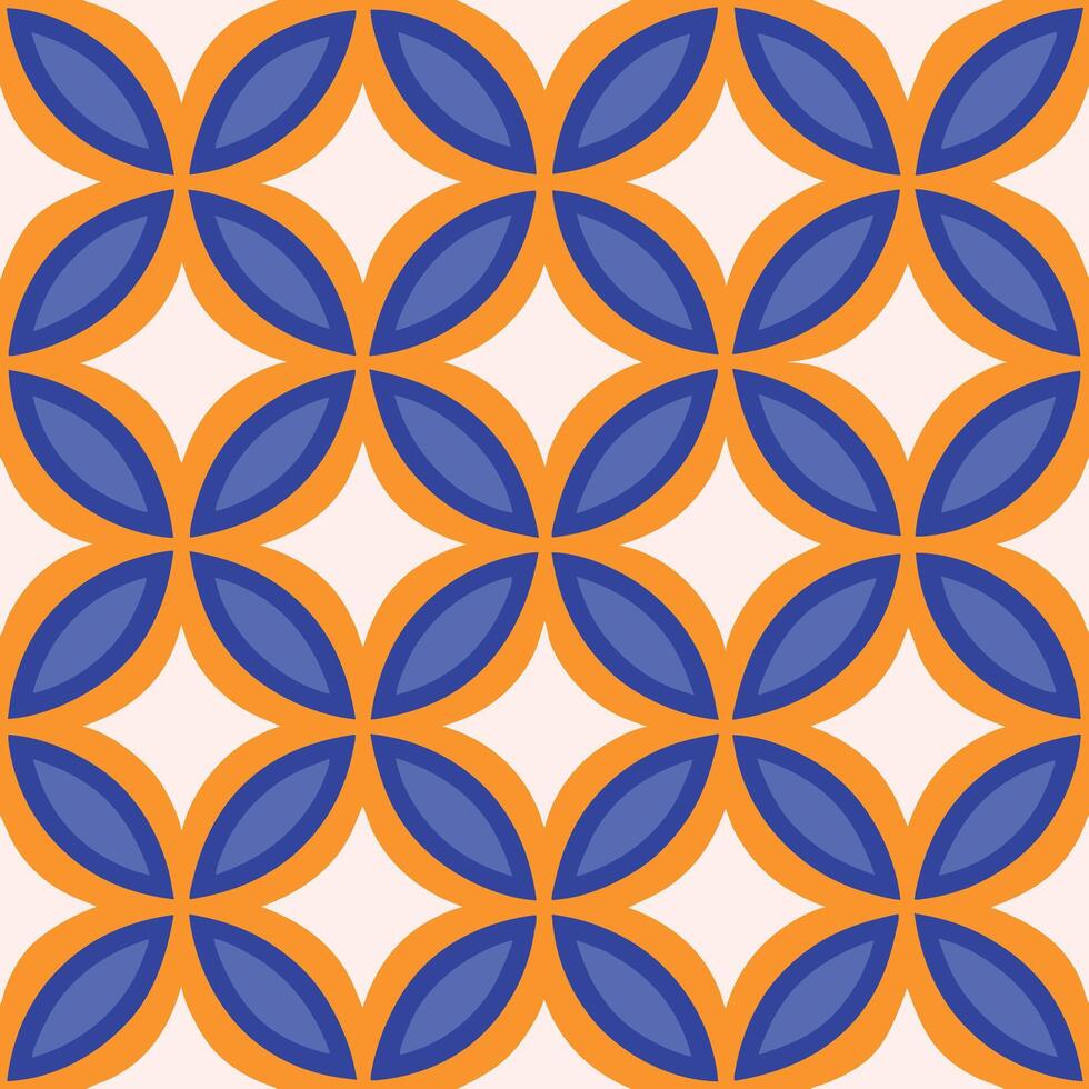 Abstract Geometric Seamless Pattern Orange and Blue Floral Design vector