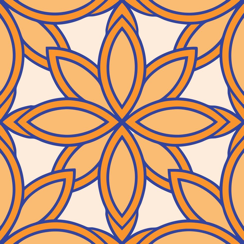 Abstract Orange and Blue Floral Geometric Seamless Pattern Design vector