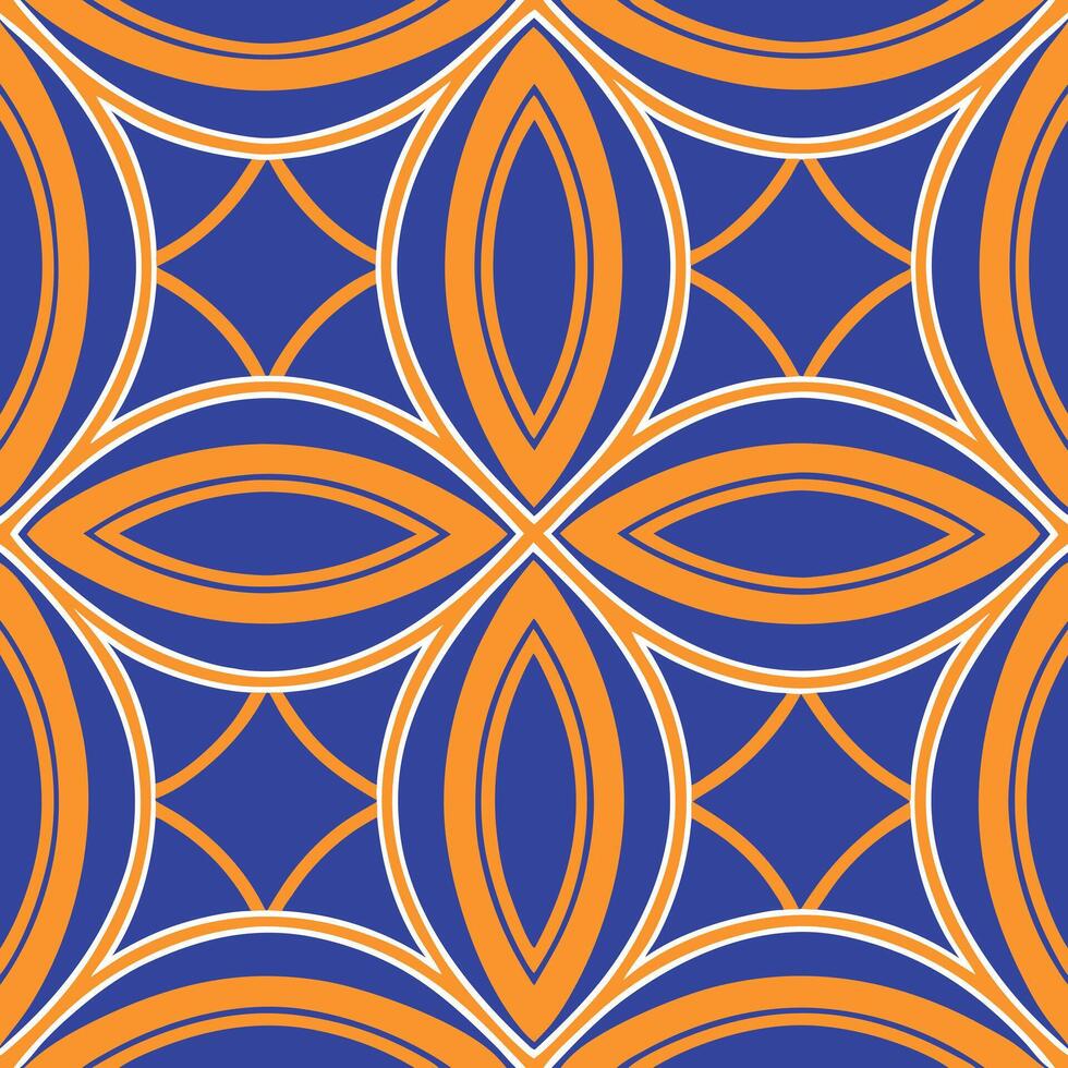 Abstract Geometric Seamless Pattern Blue, Orange, White Design vector