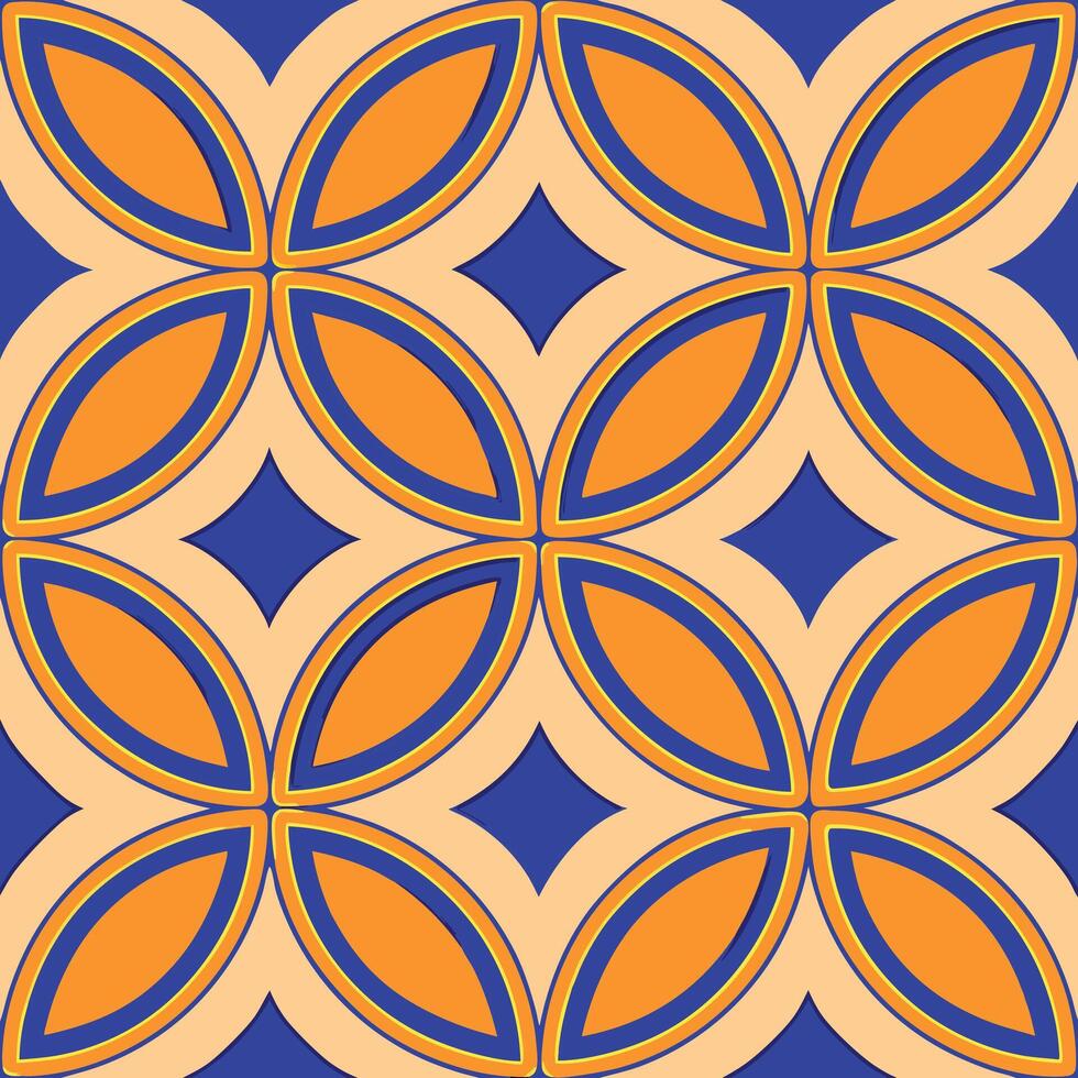 Abstract Geometric Orange Blue Floral Pattern Tile Design vector