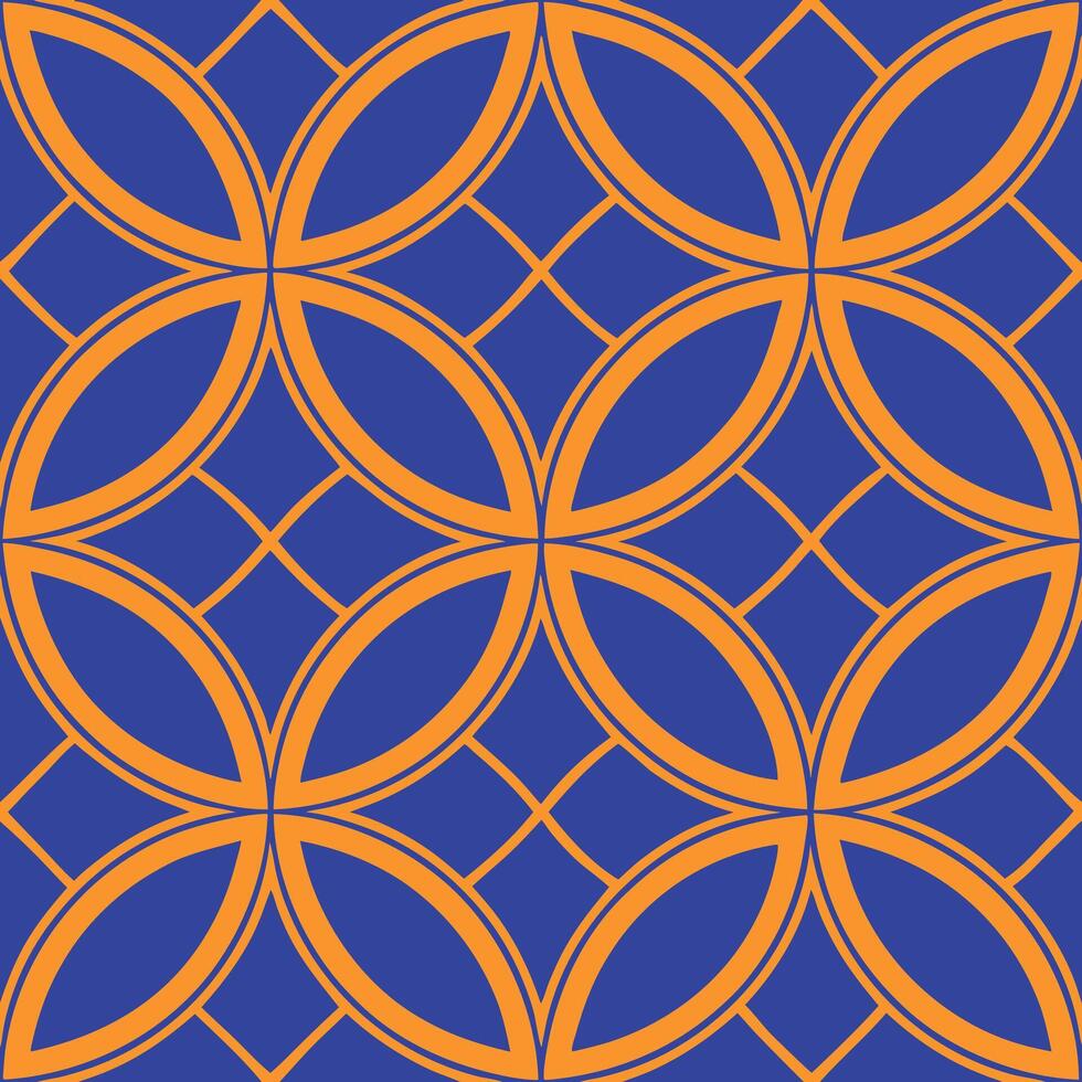 Geometric Orange Blue Interlocking Circles Seamless Pattern Design vector