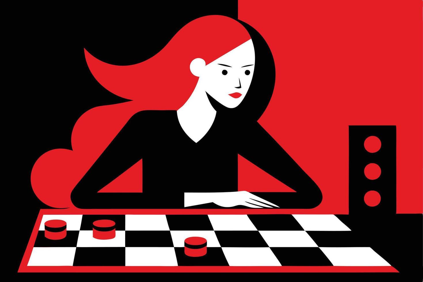 Redhead Woman Playing Checkers Strategy Game Intense Focus vector