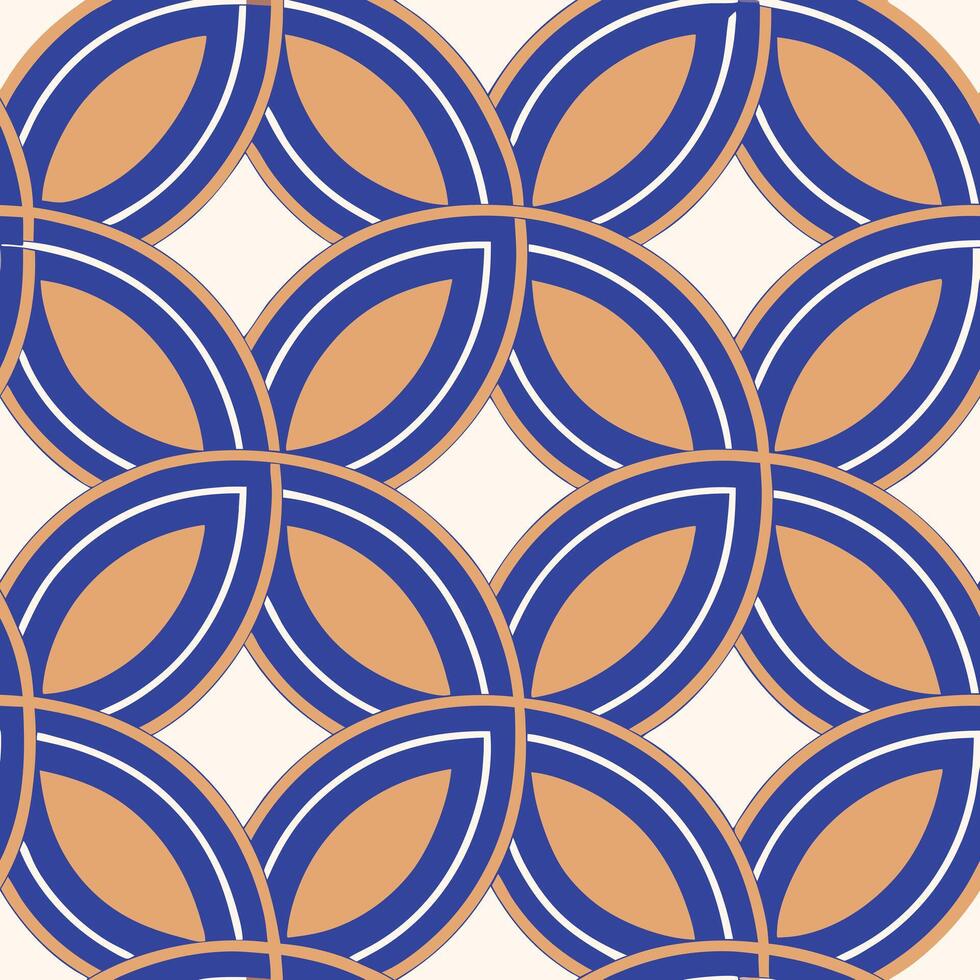 Abstract Geometric Pattern Interlocking Circles, Blue, Orange, Design vector