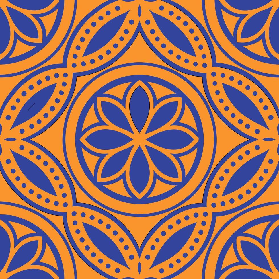 Orange Blue Mandala Floral Pattern Seamless Design Tile Artwork vector
