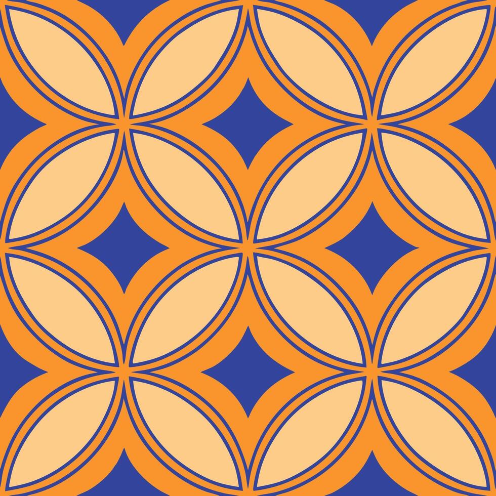 Abstract Geometric Orange Blue Floral Pattern Seamless Design vector