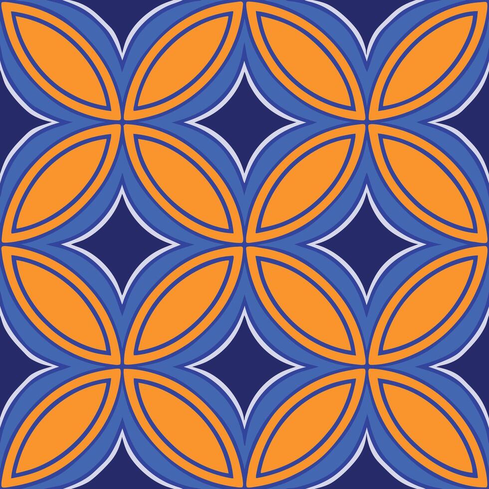 Abstract Geometric Orange Blue Floral Pattern Design Textile vector