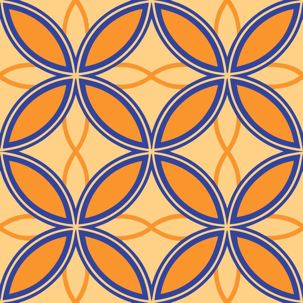 Geometric Orange Blue Floral Pattern Seamless Tile Design vector