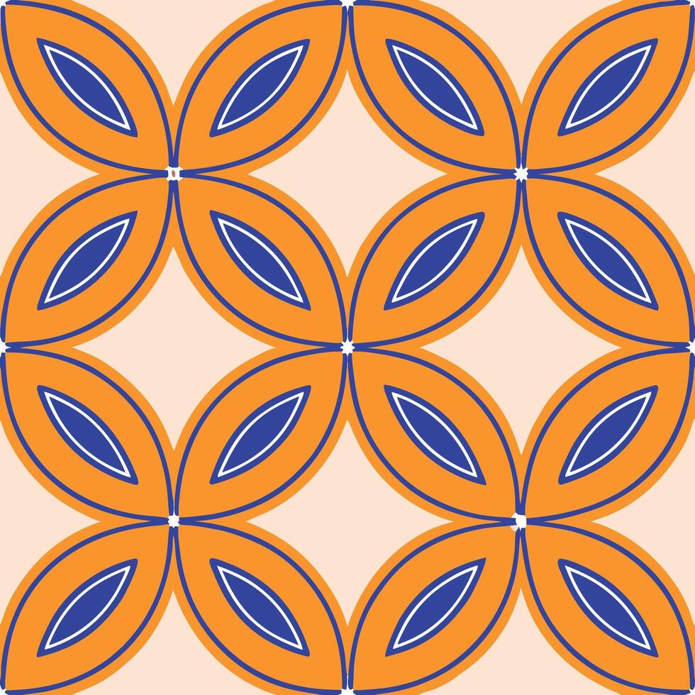 Orange Blue Floral Geometric Seamless Pattern Design Texture vector