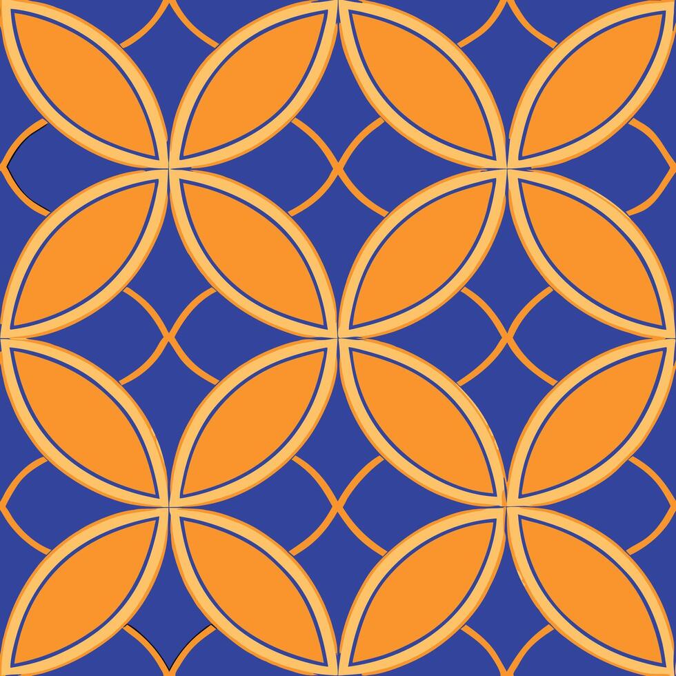 Abstract Orange and Blue Geometric Floral Seamless Pattern Design vector