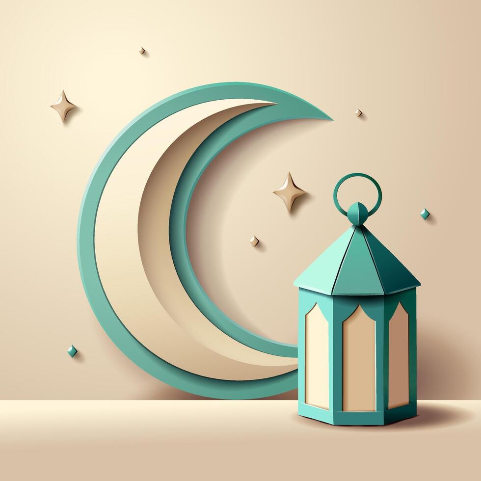 Paper Art Crescent and Lantern Origami-Inspired Ramadan Design vector