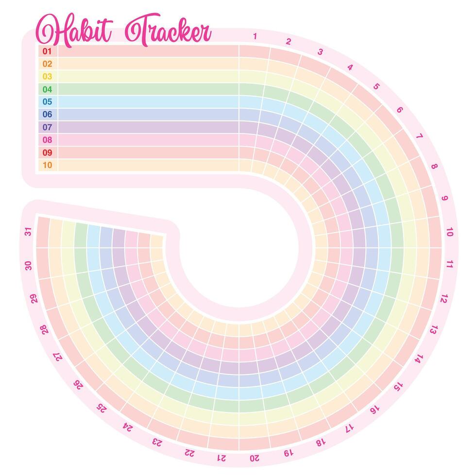 Rainbow habit tracker template vector
