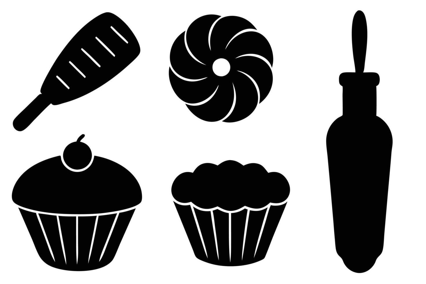 Silhouette Bakery Items Icon Set vector