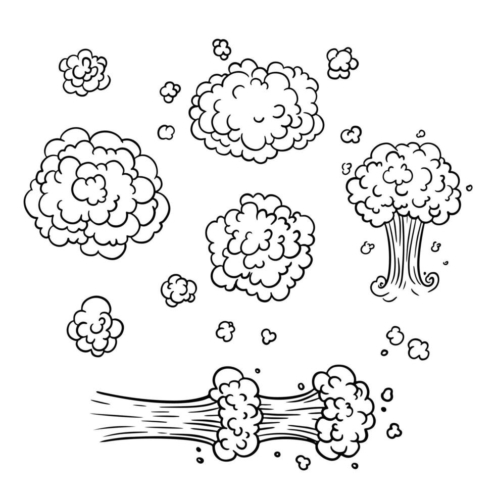 Outline black and white dust cloud, for drawing motion and speed effect vector