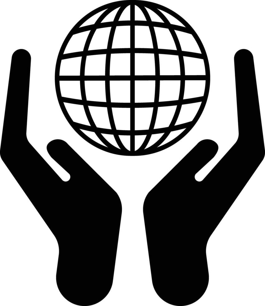 Globe in the hand icon . Hands holding globe earth web icon . Human protect environmental nature symbol vector