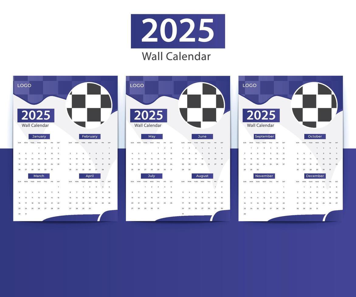 Creative 3 page 2025 wall calendar design template vector